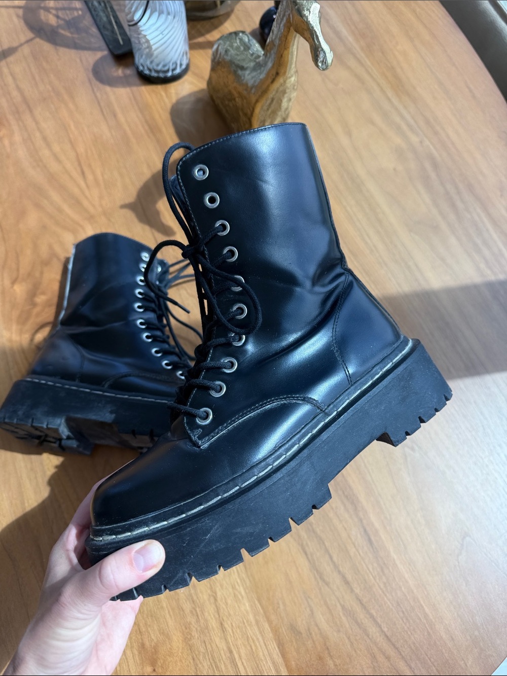 H&M Black Lace-Up Platform Combat Boots